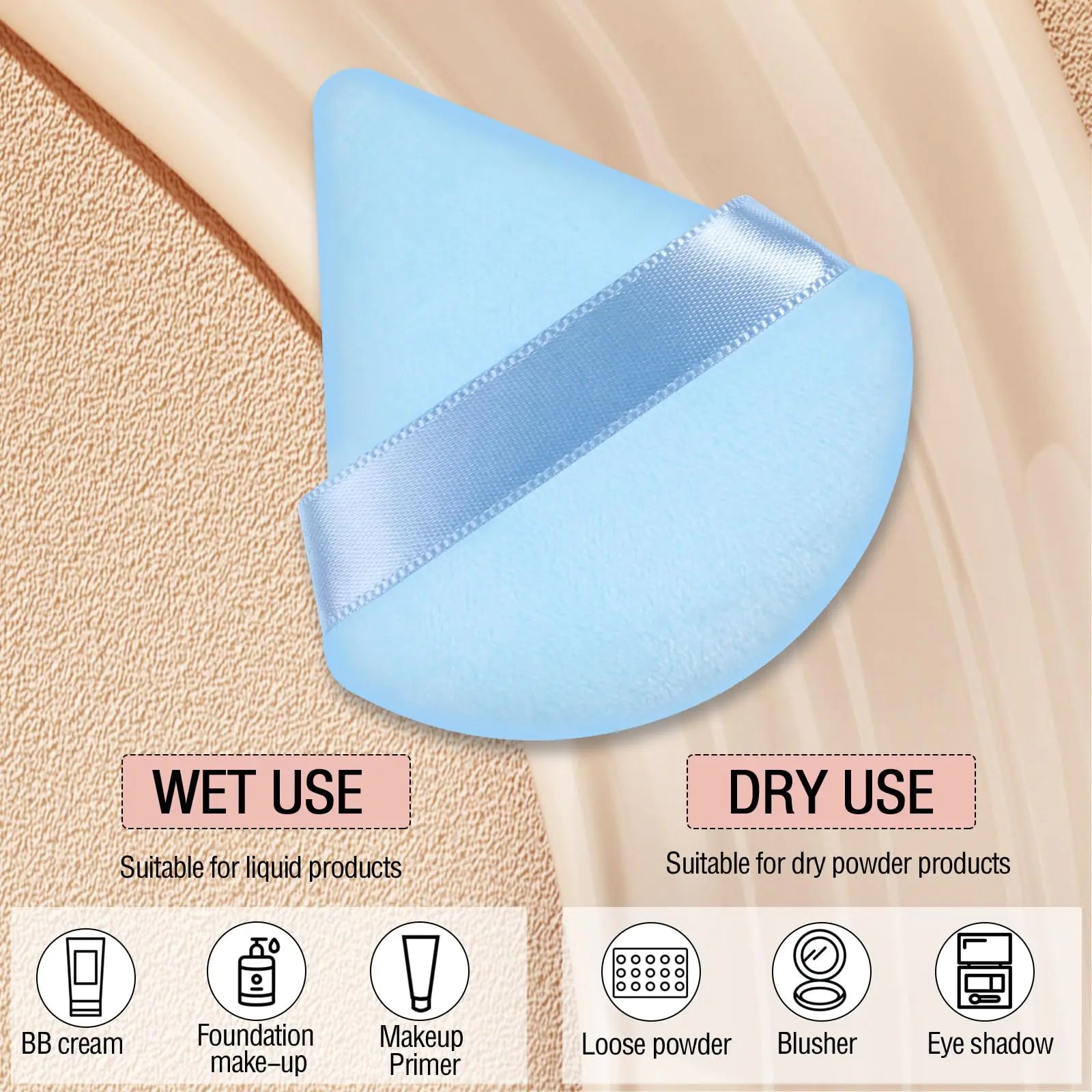 Pimoys 6 Pieces Powder Puff Face Soft Triangle Makeup Puff for Loose Powder Setting Powder, Velour Makeup Blender Sponge Set Beauty Makeup Tool, Blue - DivineLuxes