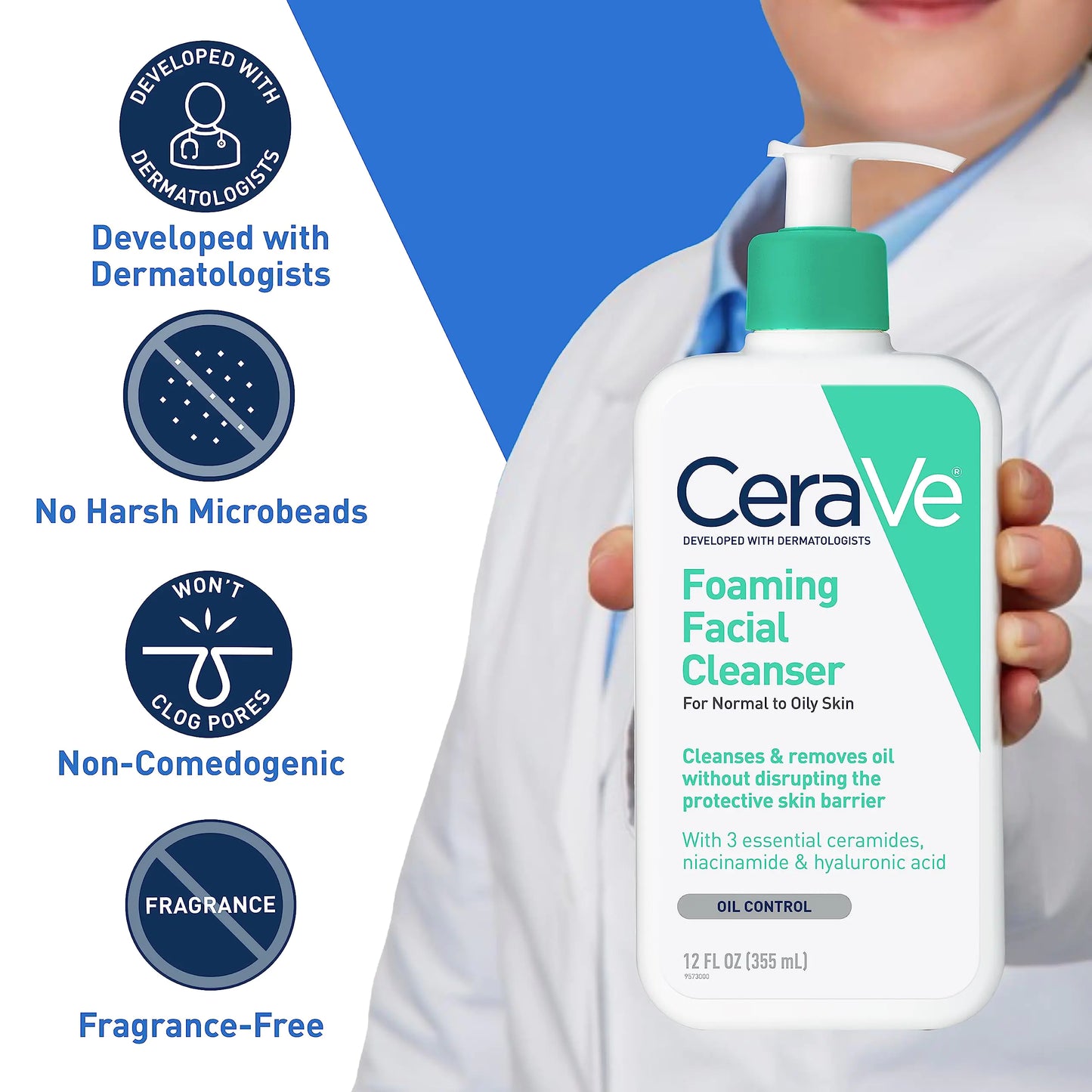 CeraVe Foaming Facial Cleanser | Daily Face Wash for Oily Skin | Hyaluronic Acid + Ceramides + Niacinamide| Fragrance Free & Paraben Free | Non Drying Oil Control Face Wash | 19 Fluid Ounce 19 Fl Oz (Pack of 1) - DivineLuxes
