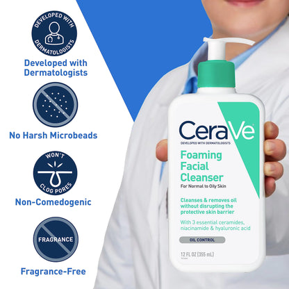 CeraVe Foaming Facial Cleanser | Daily Face Wash for Oily Skin | Hyaluronic Acid + Ceramides + Niacinamide| Fragrance Free & Paraben Free | Non Drying Oil Control Face Wash | 19 Fluid Ounce 19 Fl Oz (Pack of 1) - DivineLuxes